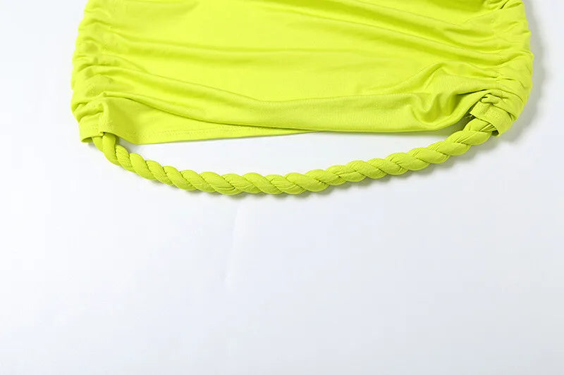 Lemon Party Outfit - Asymmetric Top with Ruched Skirt | Elegant Dresses