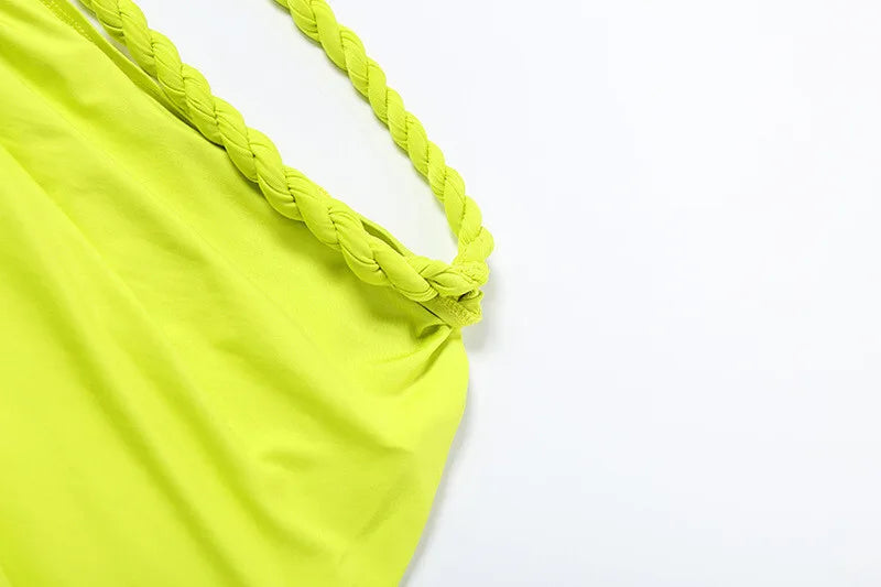 Lemon Party Outfit - Asymmetric Top with Ruched Skirt | Elegant Dresses