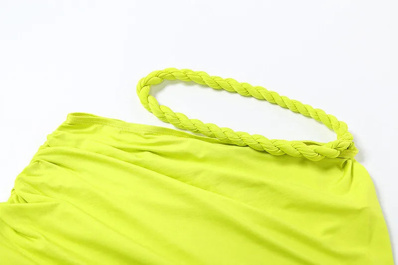 Lemon Party Outfit - Asymmetric Top with Ruched Skirt | Elegant Dresses