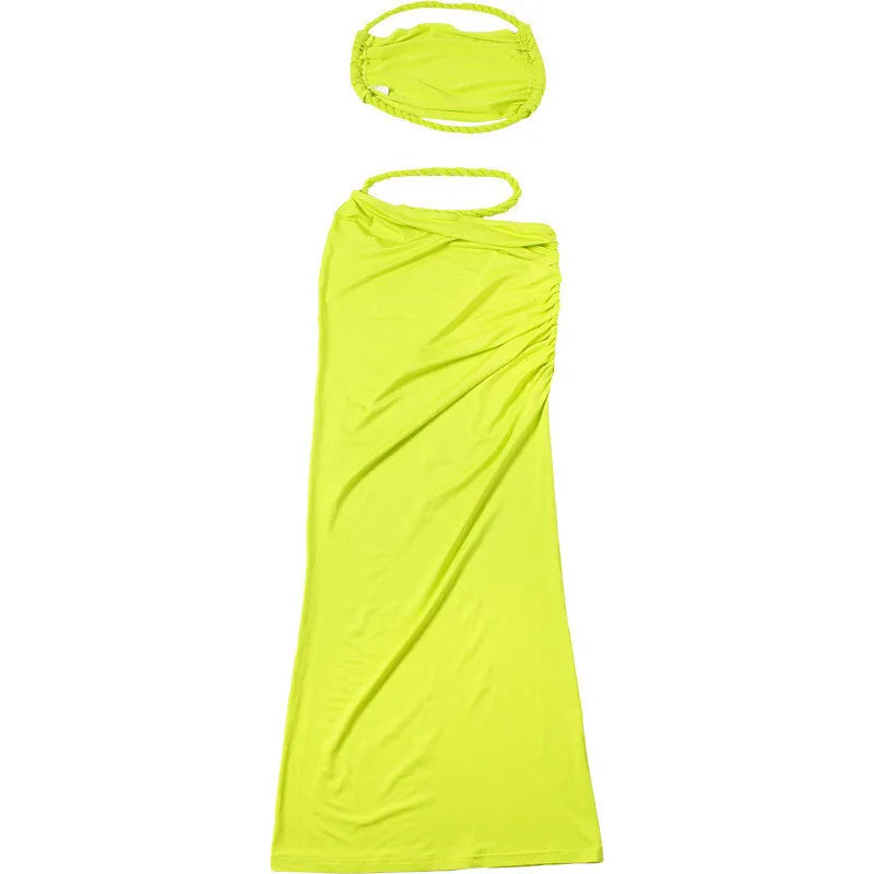 Lemon Party Outfit - Asymmetric Top with Ruched Skirt | Elegant Dresses