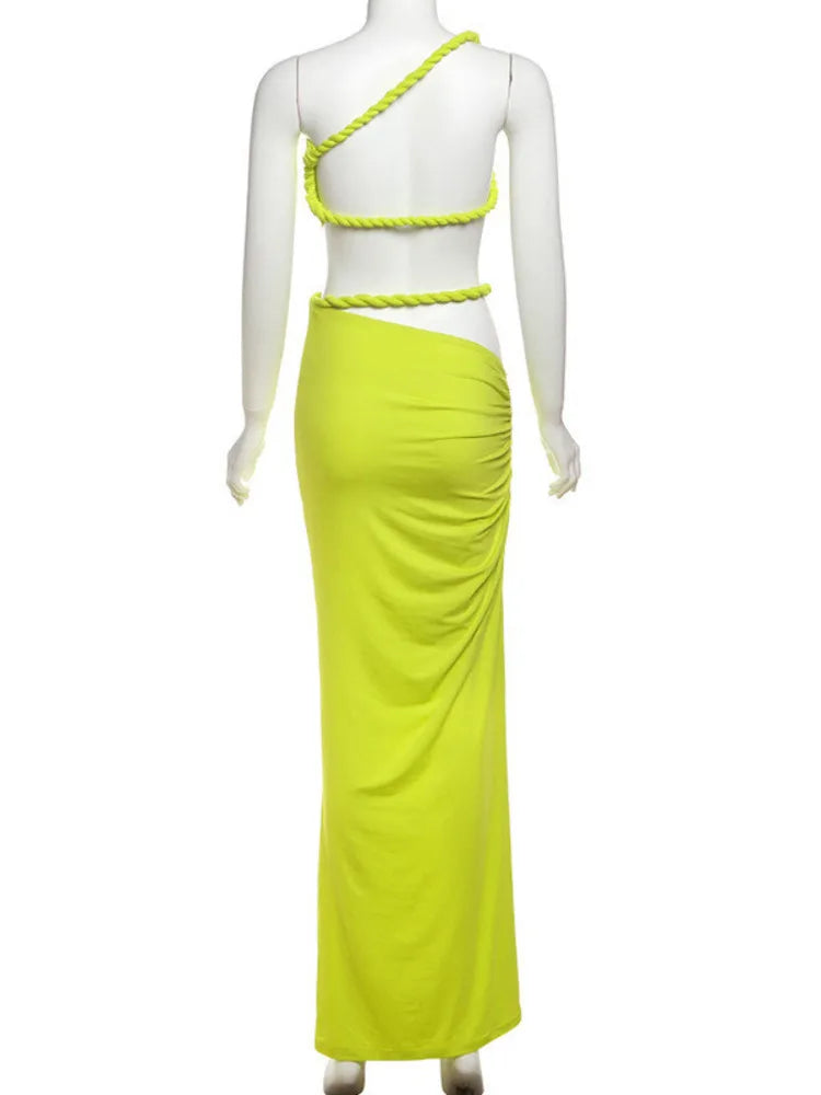 Lemon Party Outfit - Asymmetric Top with Ruched Skirt | Elegant Dresses