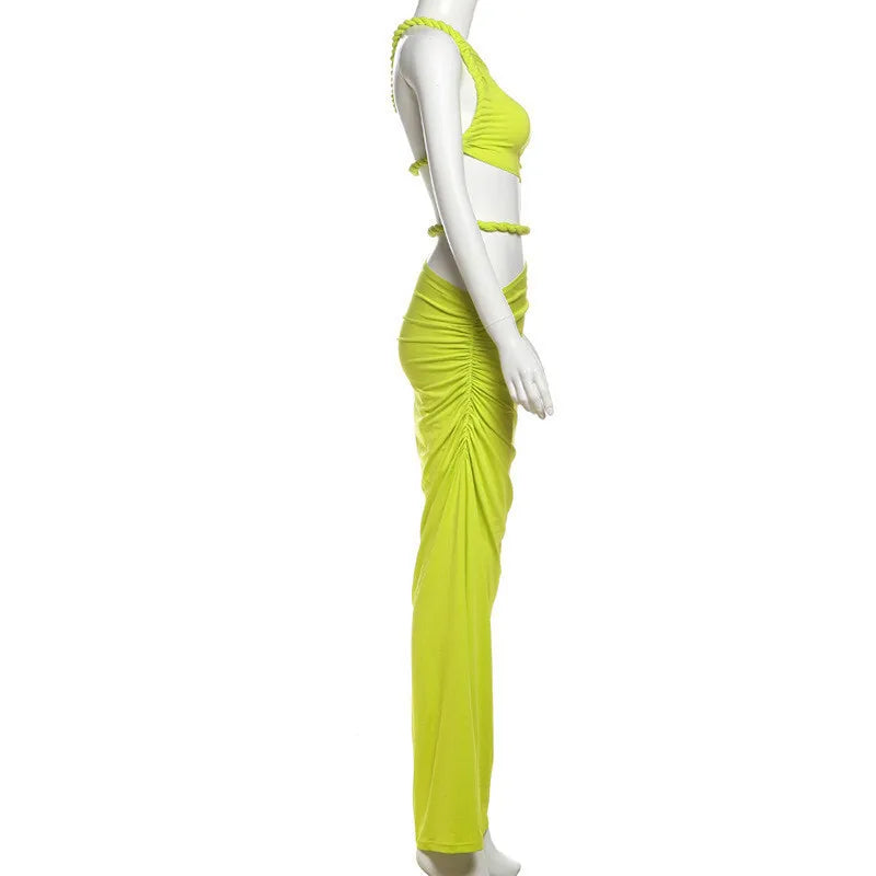 Lemon Party Outfit - Asymmetric Top with Ruched Skirt | Elegant Dresses