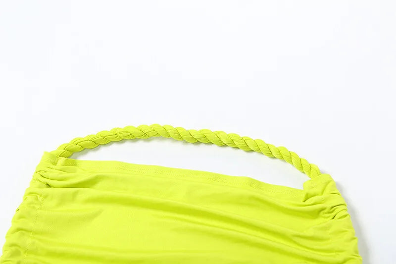 Lemon Party Outfit - Asymmetric Top with Ruched Skirt | Elegant Dresses