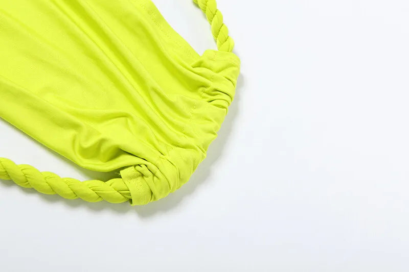 Lemon Party Outfit - Asymmetric Top with Ruched Skirt | Elegant Dresses