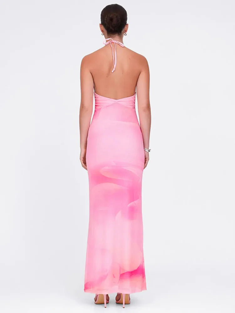 Deep V-neck Pink Evening Gown for Formal Events | Elegant Dresses