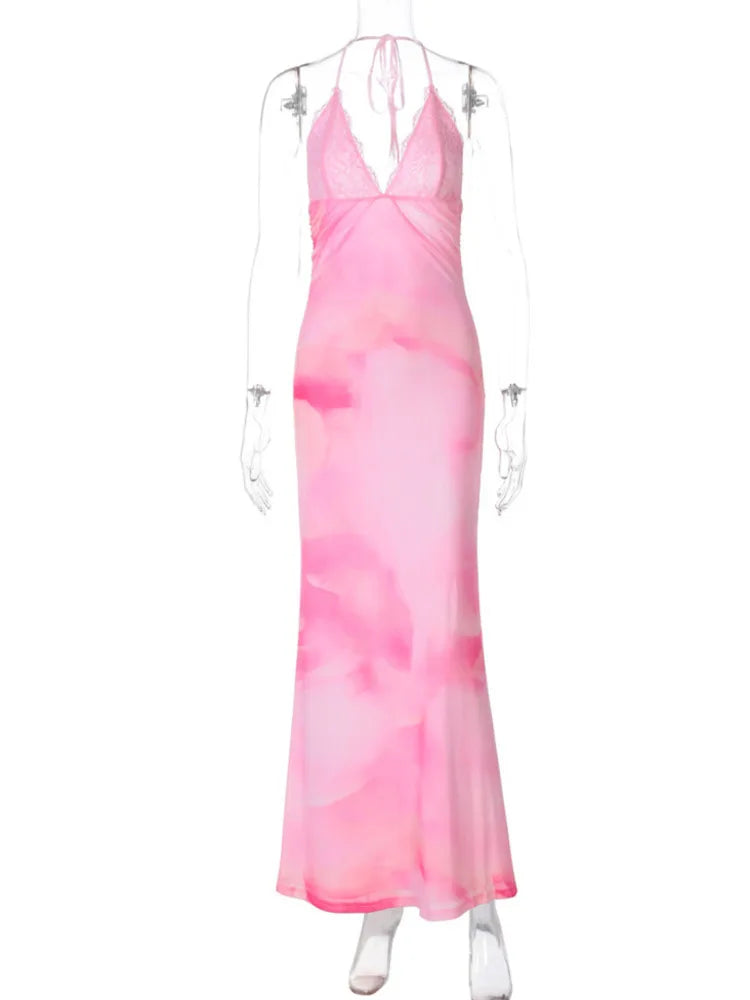 Deep V-neck Pink Evening Gown for Formal Events | Elegant Dresses