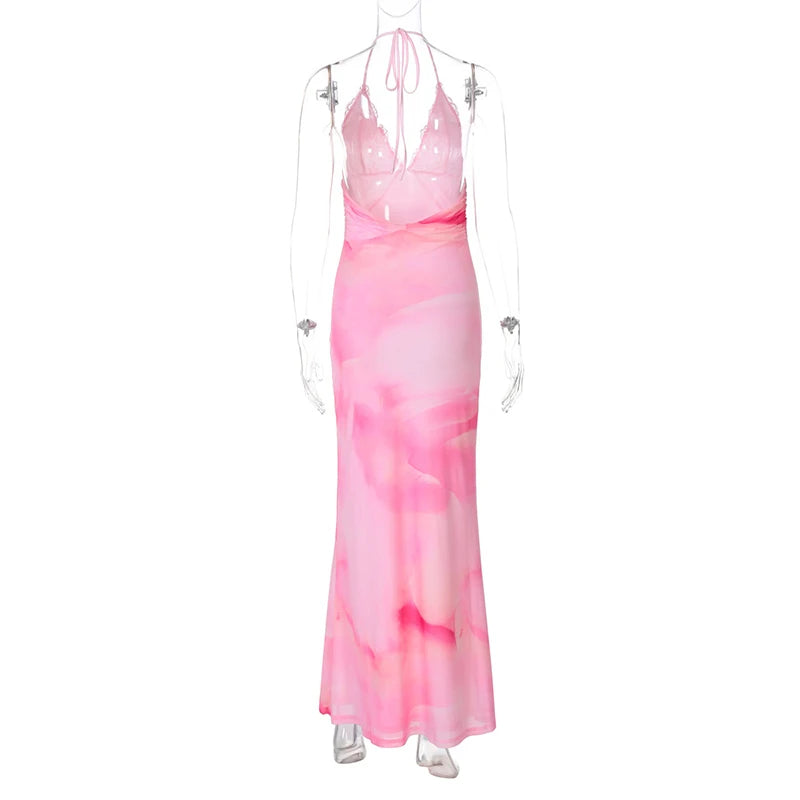 Deep V-neck Pink Evening Gown for Formal Events | Elegant Dresses