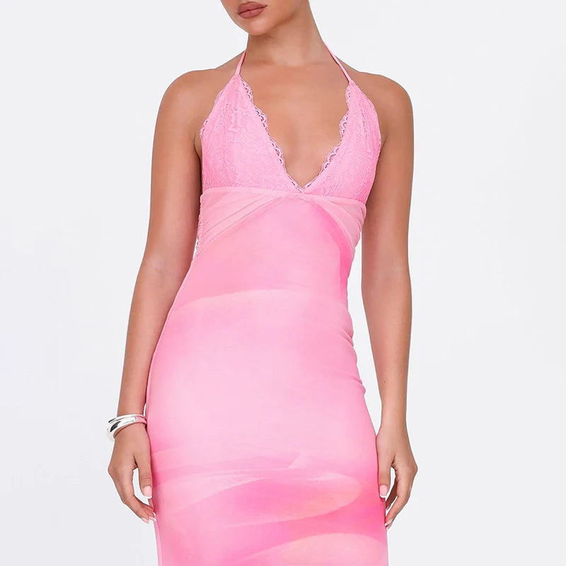 Deep V-neck Pink Evening Gown for Formal Events | Elegant Dresses