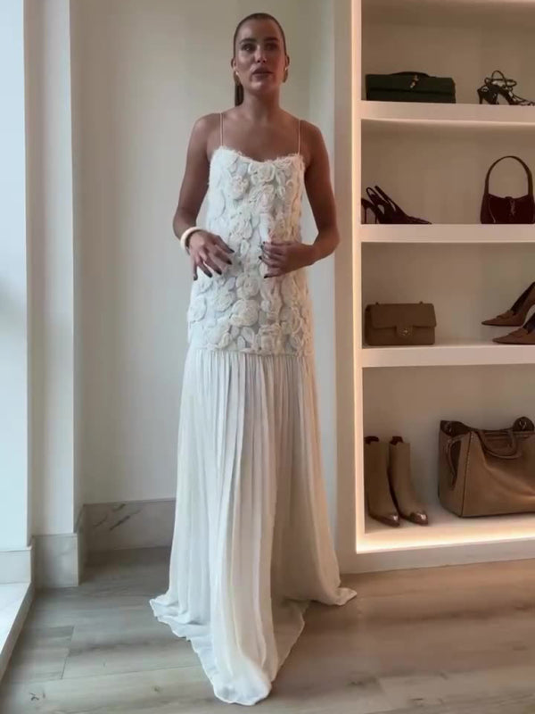 Evening Maxi Dress with Floral Embellishments