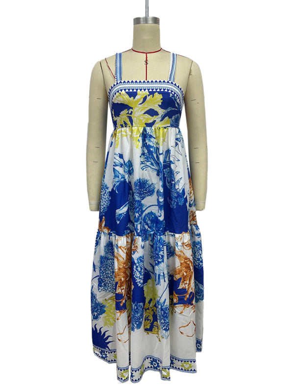 Botanical Print Tea-Length Dress - Perfect for Any Event | Vacation Dresses