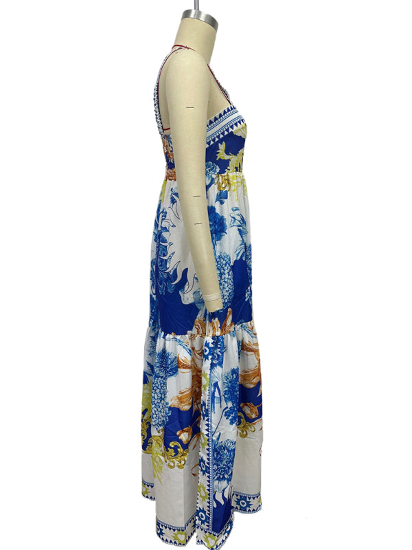 Botanical Print Tea-Length Dress - Perfect for Any Event | Vacation Dresses