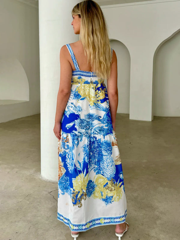 Botanical Print Tea-Length Dress - Perfect for Any Event | Vacation Dresses