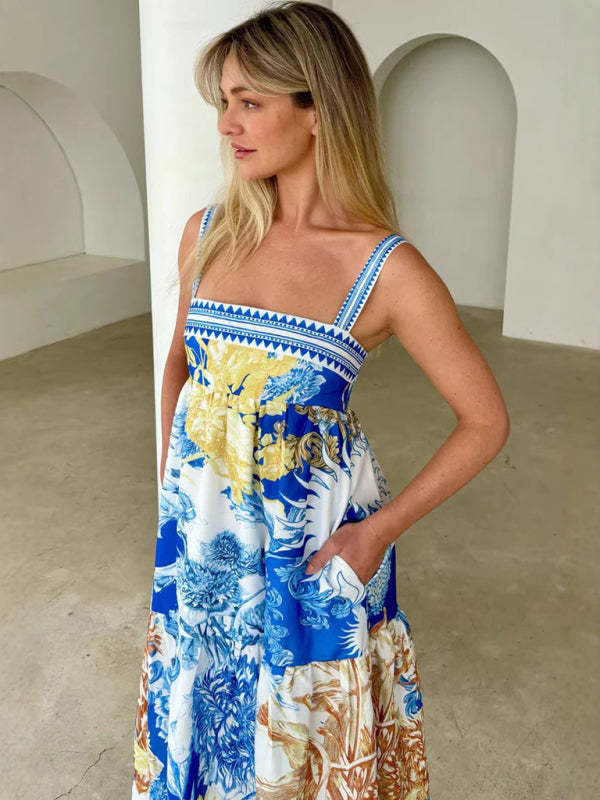 Botanical Print Tea-Length Dress - Perfect for Any Event | Vacation Dresses