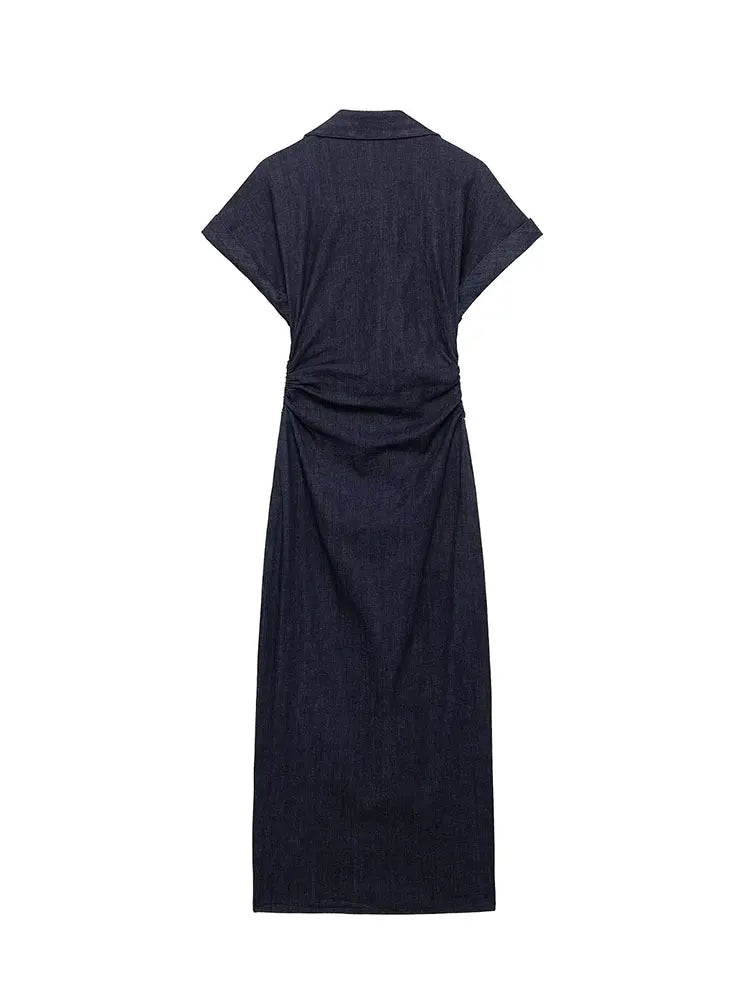 Light Denim Ruched Waist Dress