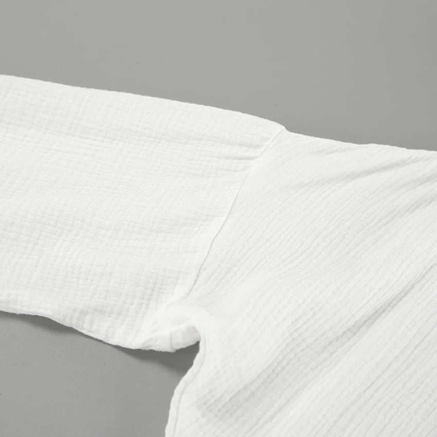 Casual Henley Neck Blouse with Drop Shoulders in Cotton | Dresses