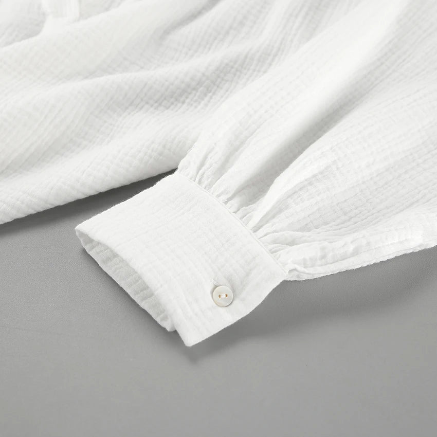 Casual Henley Neck Blouse with Drop Shoulders in Cotton | Dresses