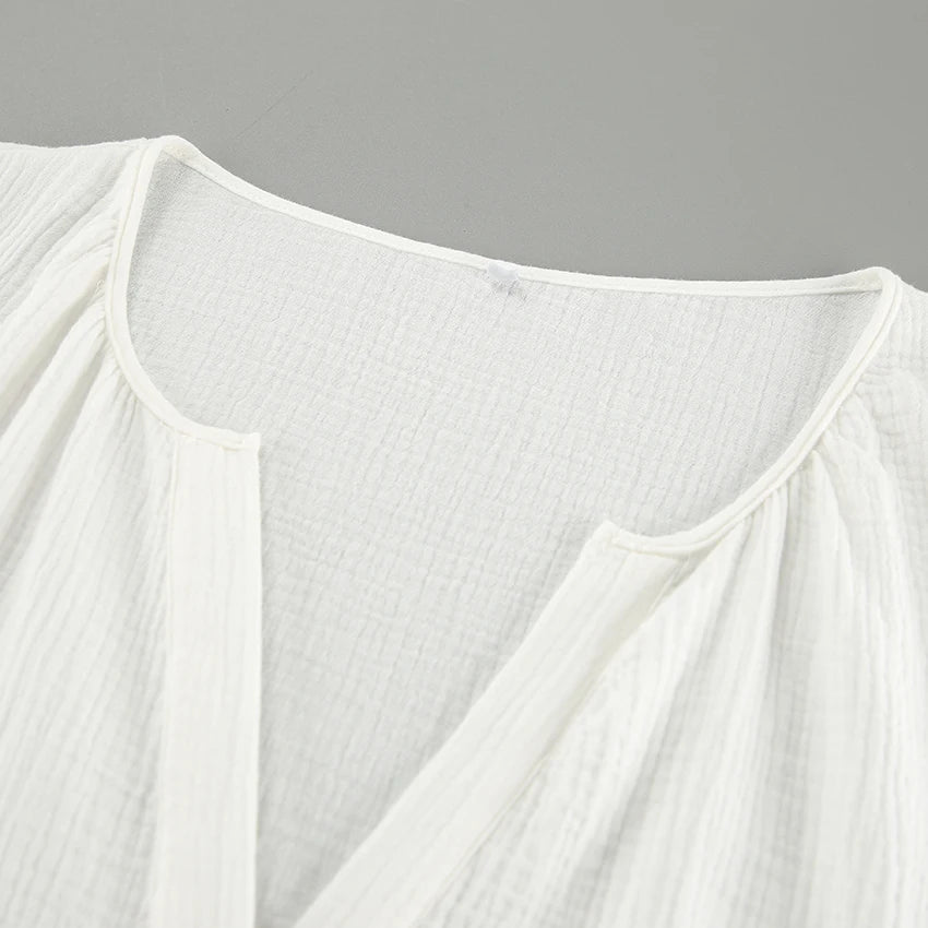 Casual Henley Neck Blouse with Drop Shoulders in Cotton | Dresses