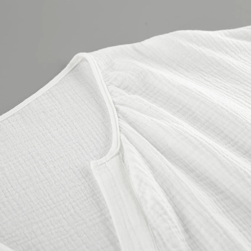 Casual Henley Neck Blouse with Drop Shoulders in Cotton | Dresses
