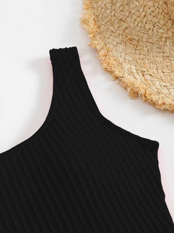 Scoop Neck Ribbed Swimsuit with Tie Back for Beach Days | swimwear