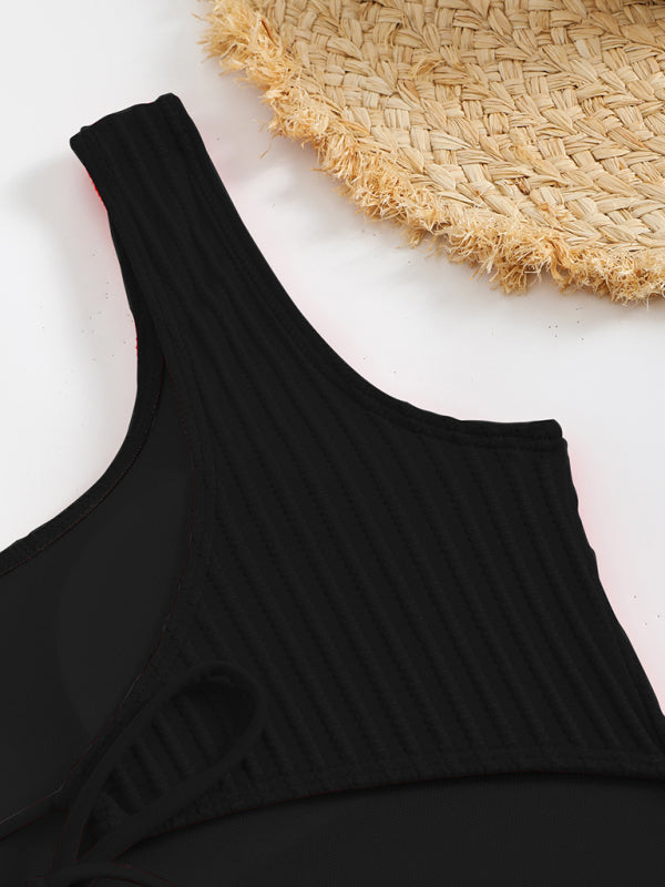 Scoop Neck Ribbed Swimsuit with Tie Back for Beach Days | swimwear