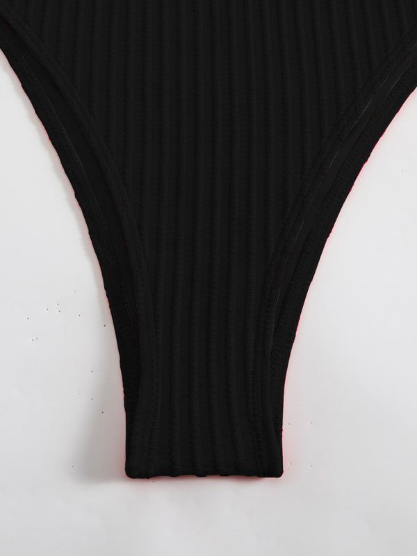 Scoop Neck Ribbed Swimsuit with Tie Back for Beach Days | swimwear