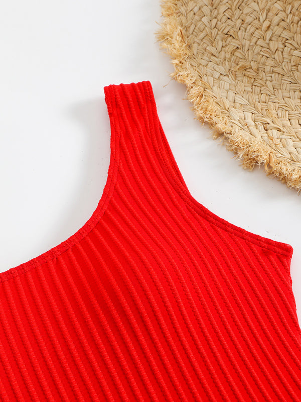 Scoop Neck Ribbed Swimsuit with Tie Back for Beach Days | swimwear