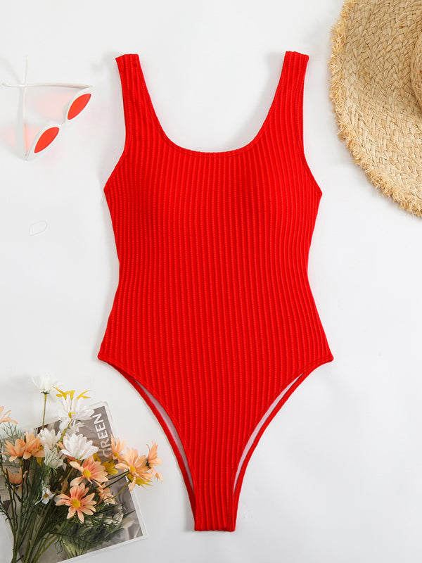 Scoop Neck Ribbed Swimsuit with Tie Back for Beach Days | swimwear