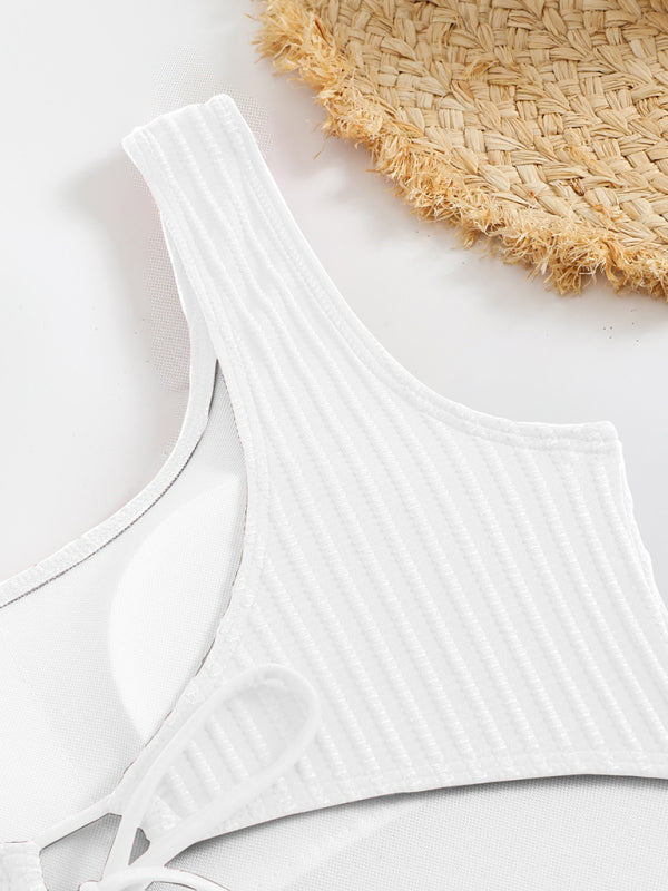 Scoop Neck Ribbed Swimsuit with Tie Back for Beach Days | swimwear