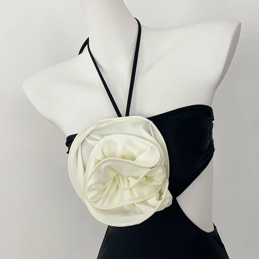 One-piece Swimsuit with White Flower Detail | Swimsuits