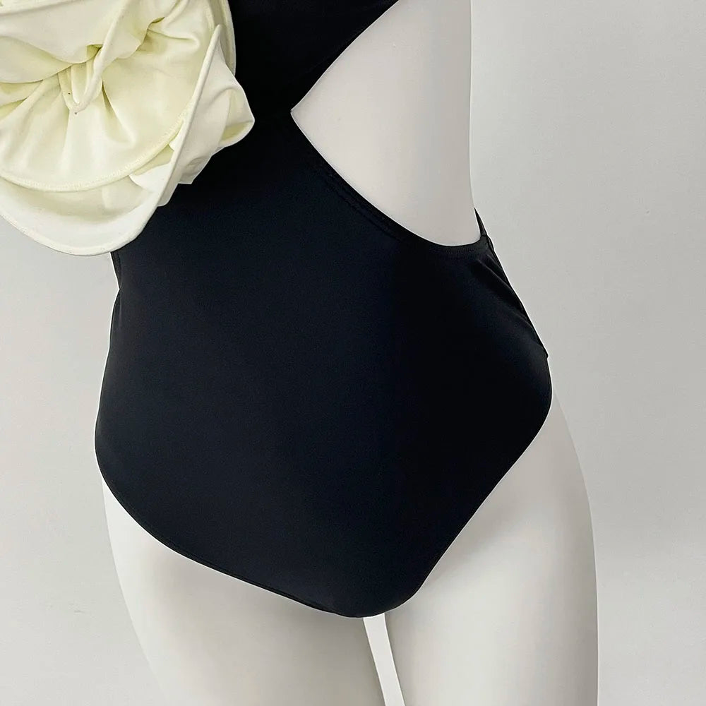 One-piece Swimsuit with White Flower Detail | Swimsuits