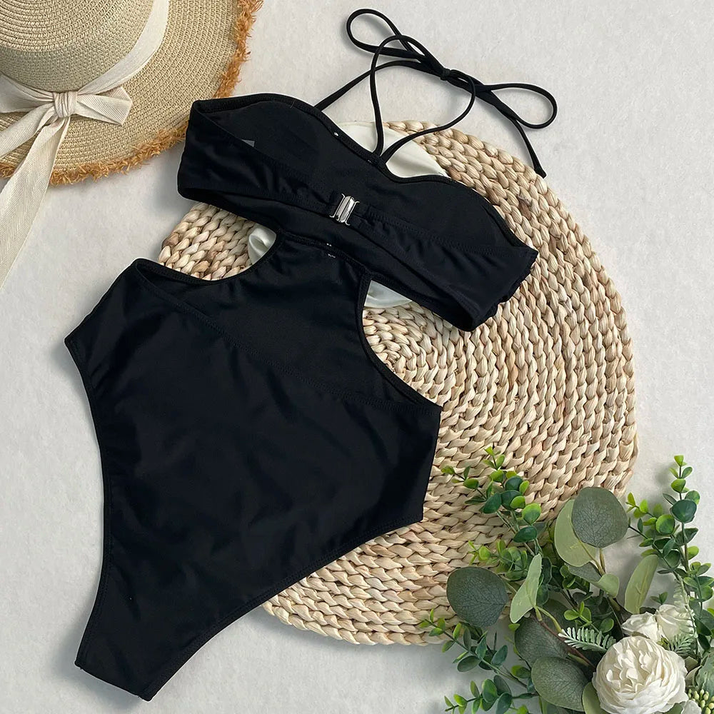 One-piece Swimsuit with White Flower Detail | Swimsuits