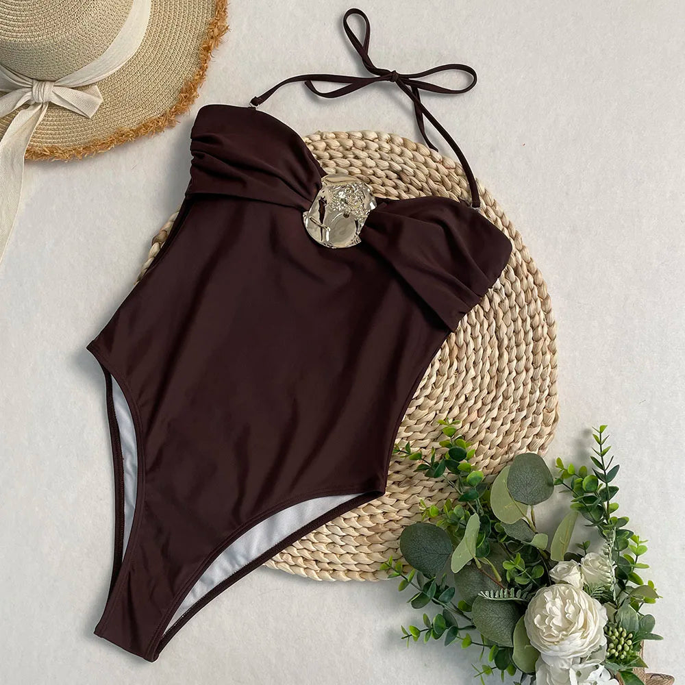 Halter or Bandeau Swimsuit with Buckle in One Piece | Swimsuits