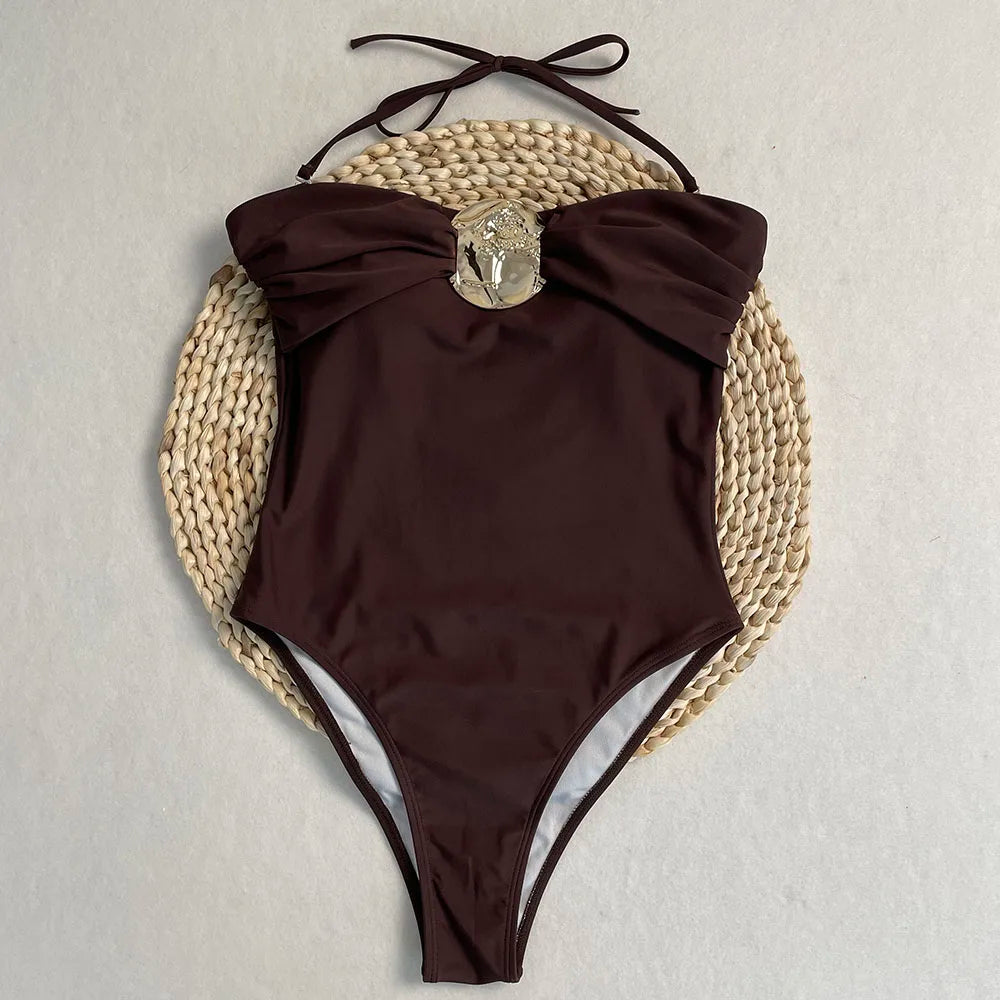 Halter or Bandeau Swimsuit with Buckle in One Piece | Swimsuits
