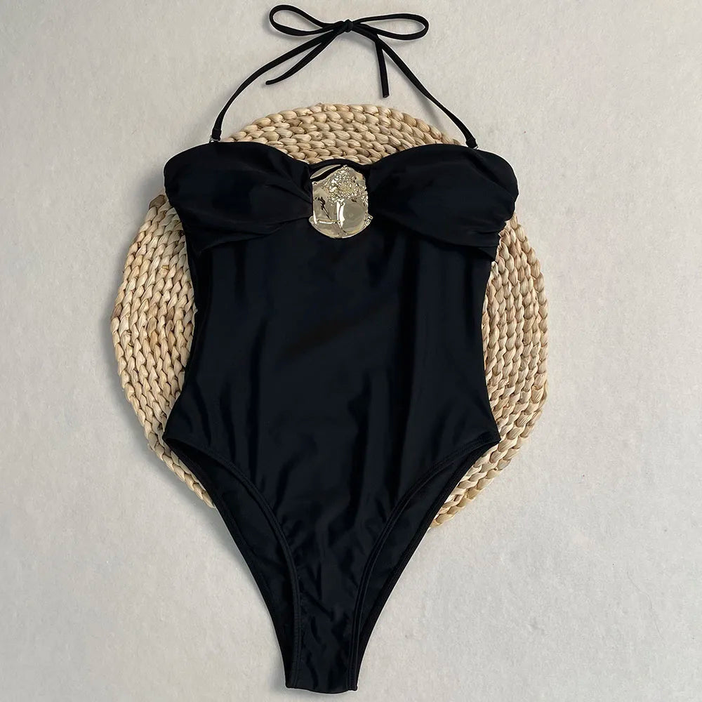 Halter or Bandeau Swimsuit with Buckle in One Piece | Swimsuits