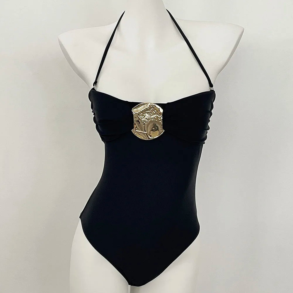 Halter or Bandeau Swimsuit with Buckle in One Piece | Swimsuits