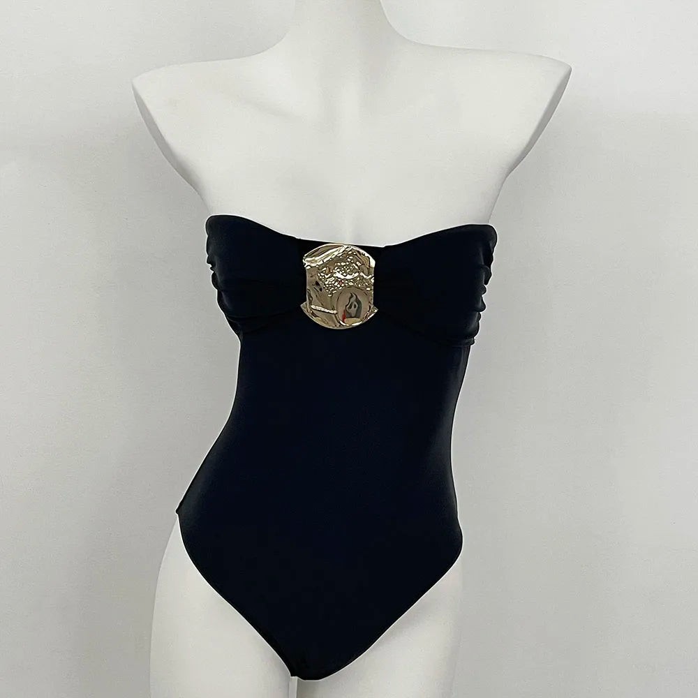 Halter or Bandeau Swimsuit with Buckle in One Piece | Swimsuits
