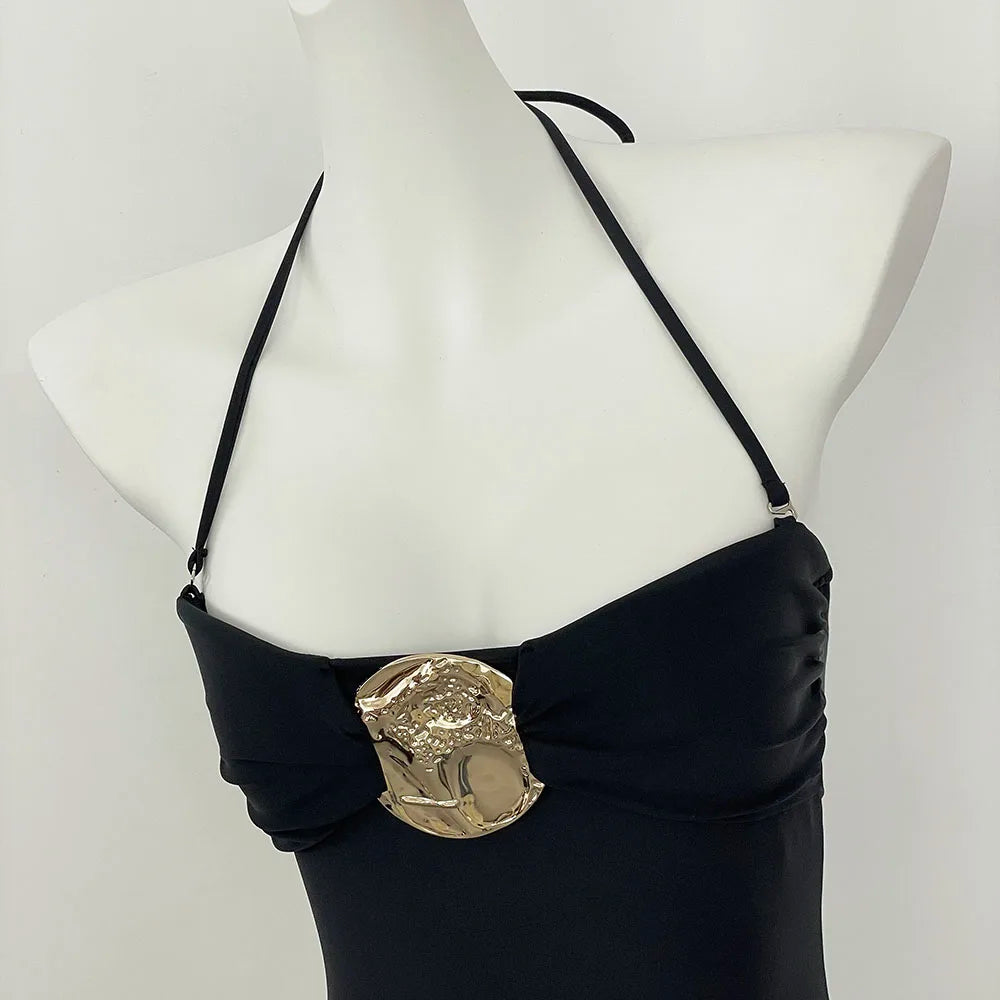 Halter or Bandeau Swimsuit with Buckle in One Piece | Swimsuits