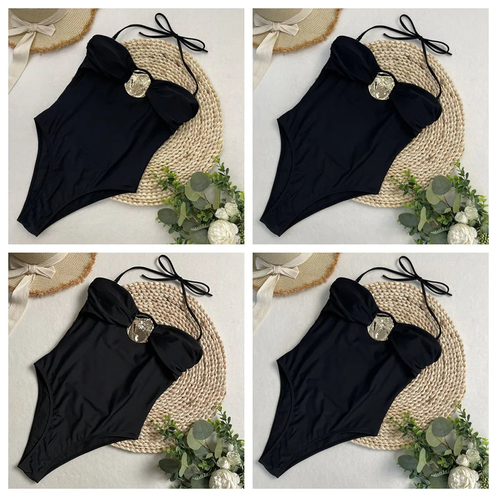 Halter or Bandeau Swimsuit with Buckle in One Piece | Swimsuits