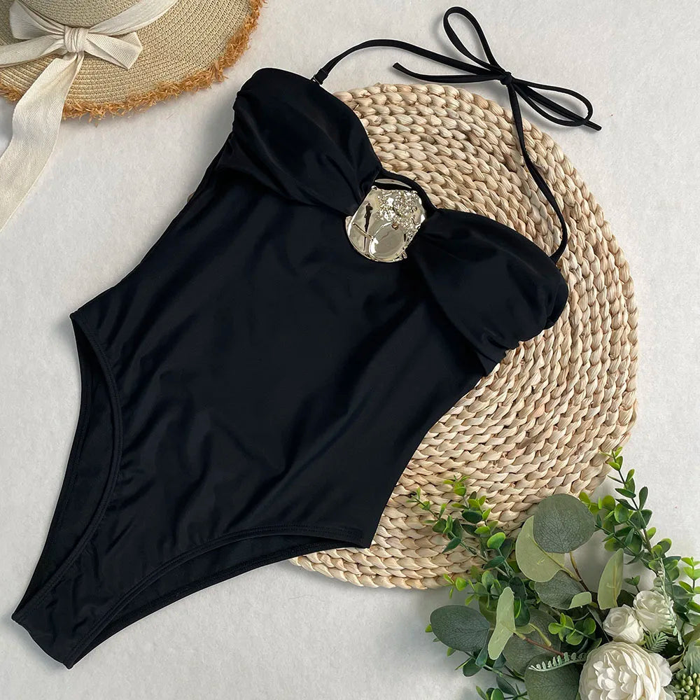 Halter or Bandeau Swimsuit with Buckle in One Piece | Swimsuits