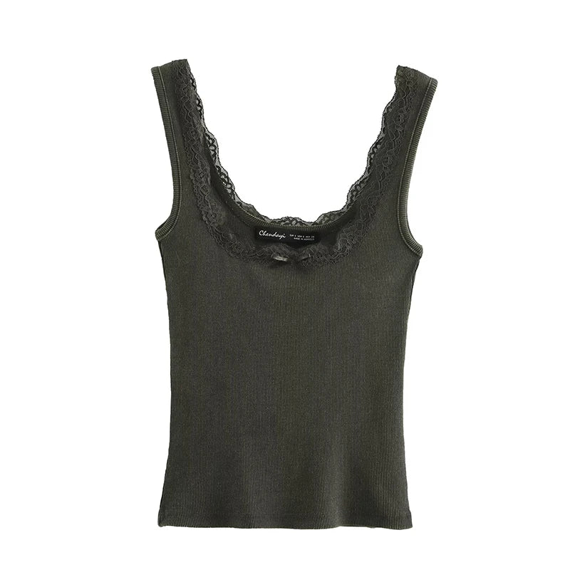 Women's Textured Tank Top with Lace Accents | Knit Tops