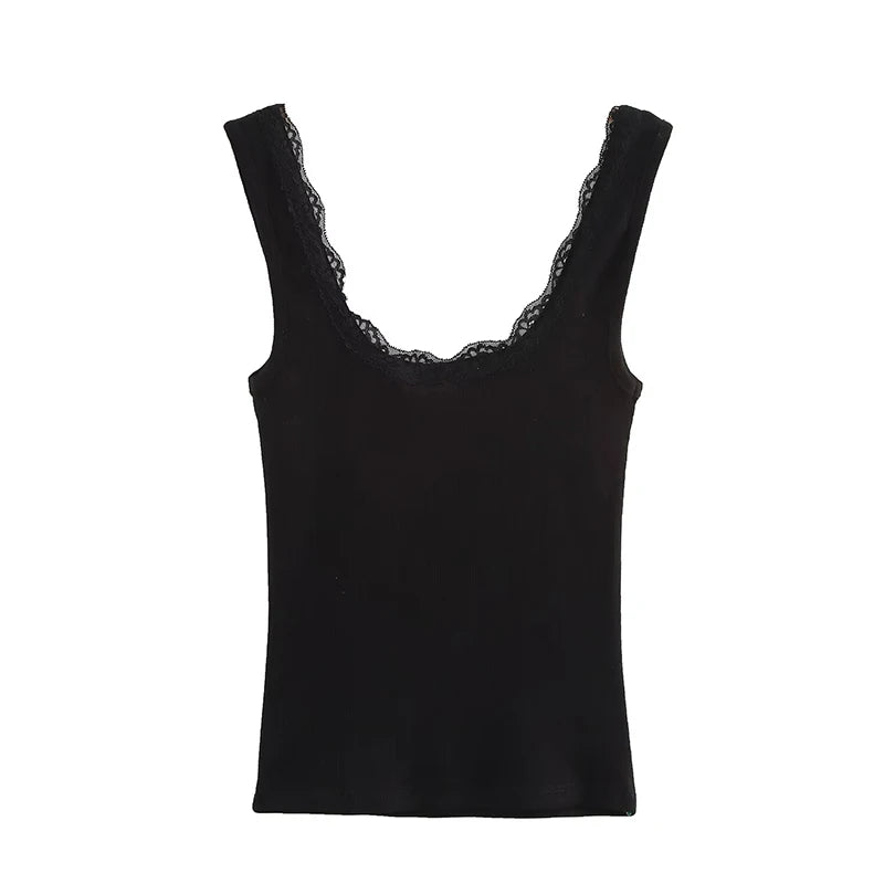 Women's Textured Tank Top with Lace Accents | Knit Tops