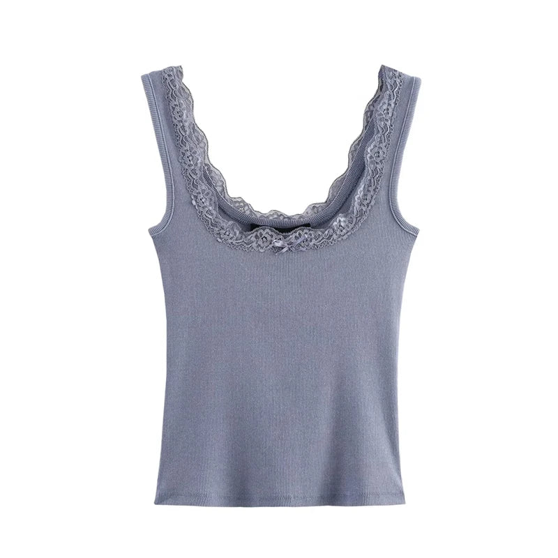 Women's Textured Tank Top with Lace Accents | Knit Tops
