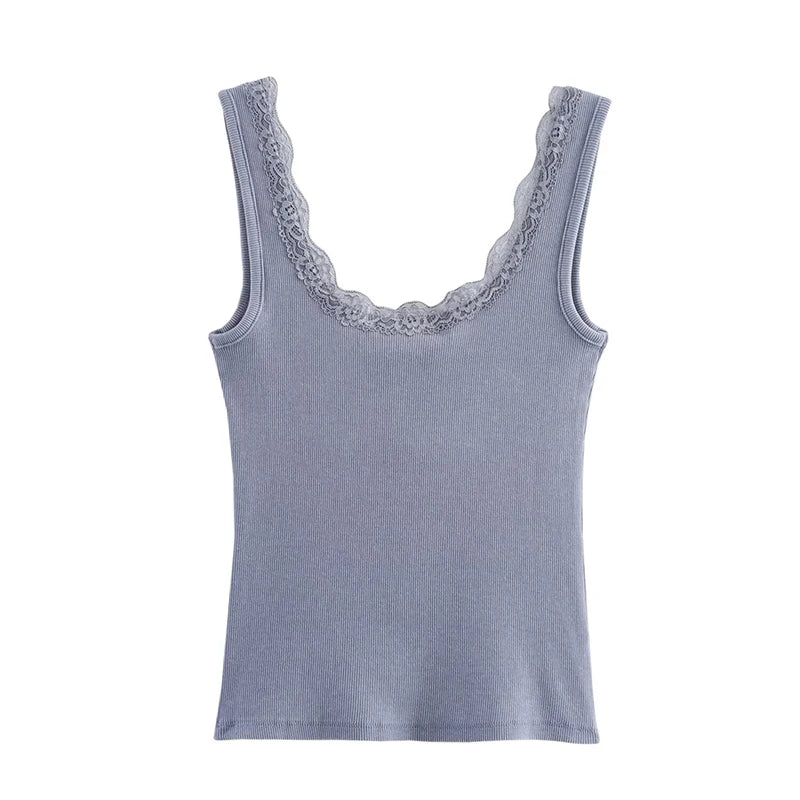 Women's Textured Tank Top with Lace Accents | Knit Tops