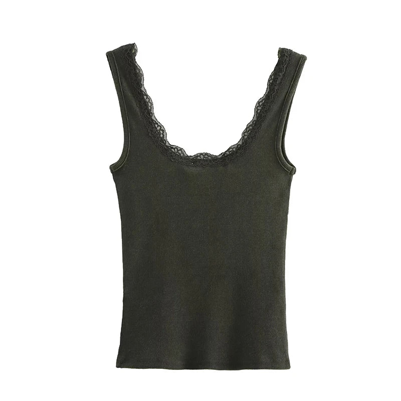Women's Textured Tank Top with Lace Accents | Knit Tops