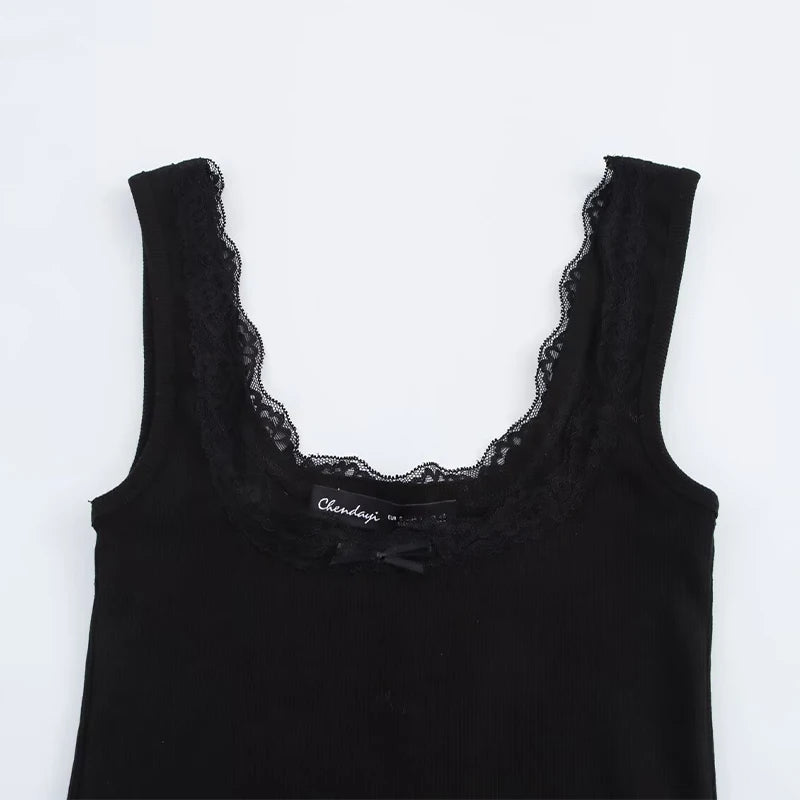 Women's Textured Tank Top with Lace Accents | Knit Tops
