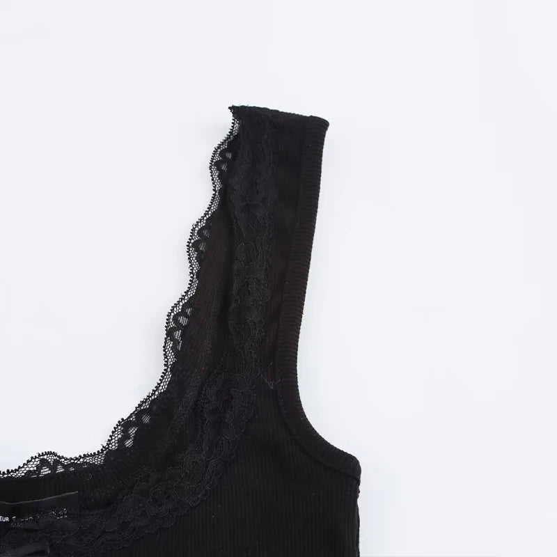Women's Textured Tank Top with Lace Accents | Knit Tops