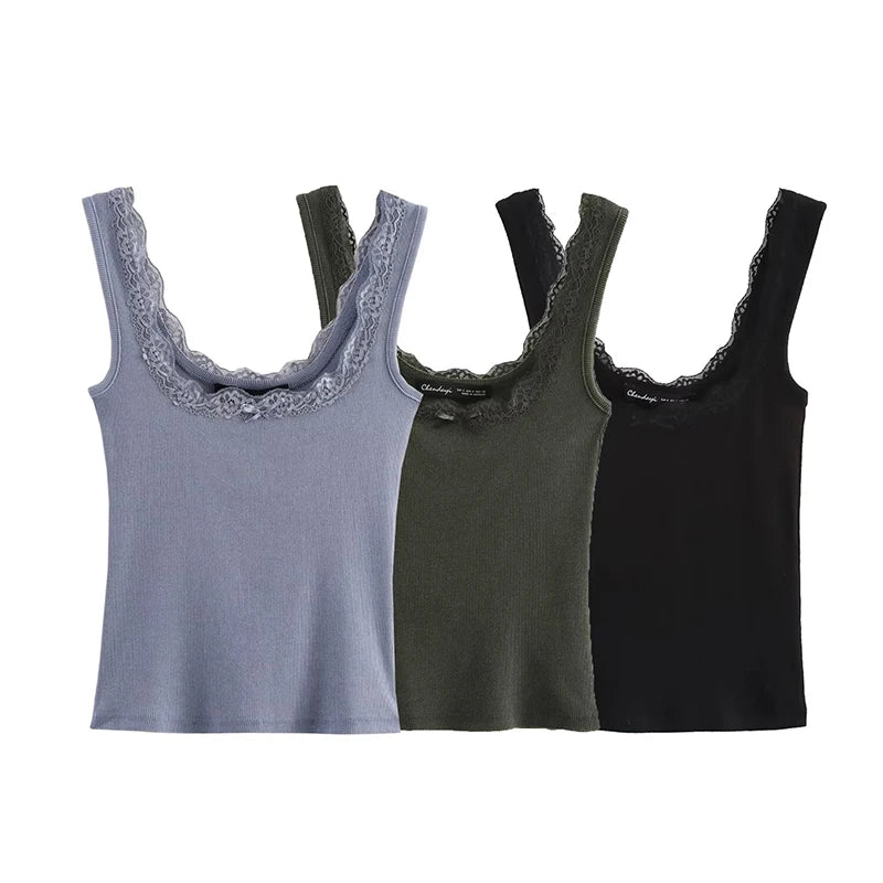Women's Textured Tank Top with Lace Accents | Knit Tops
