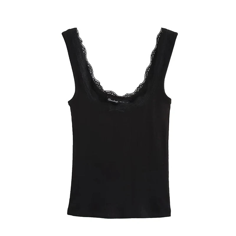 Women's Textured Tank Top with Lace Accents | Knit Tops