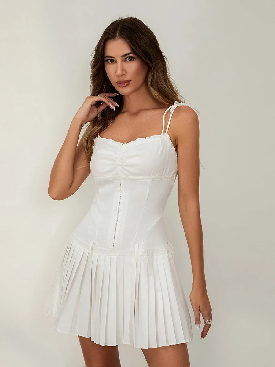 White Tie-Shoulder Mini Dress for Special Events | Cami Dresses