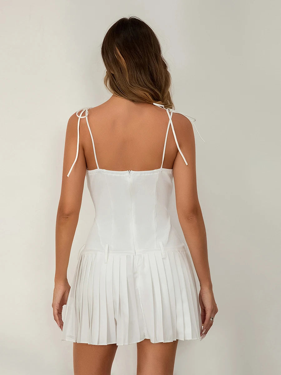 White Tie-Shoulder Mini Dress for Special Events | Cami Dresses